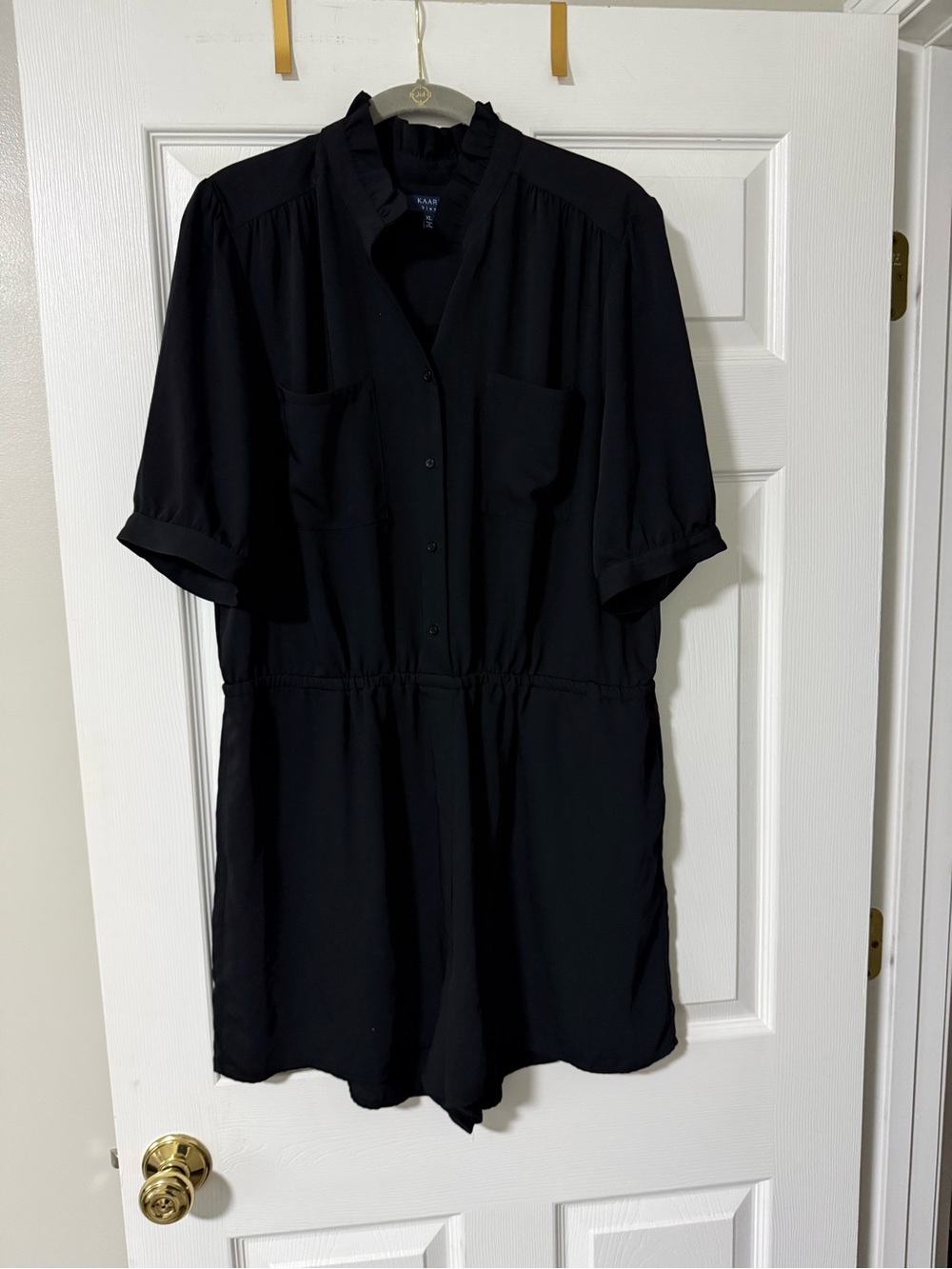 Black Short-Sleeve Shirt Romper by Kaari Blue